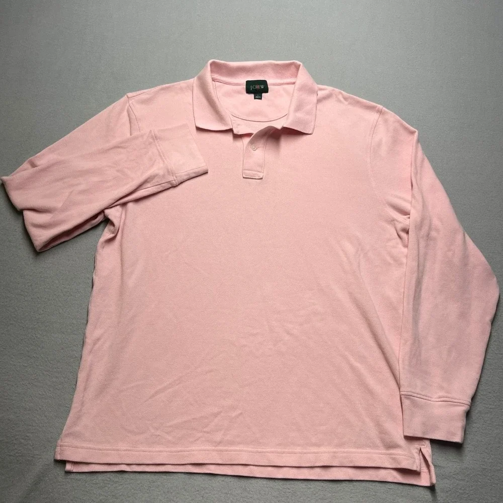 J Crew oarsman Mens Pink Long Sleeve Polo Shirt Size L Cotton Collared Casual‎